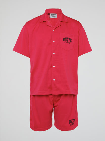 BHYPE SOCIETY FUCSHIA PINK MESH SHORT & SHIRT SET