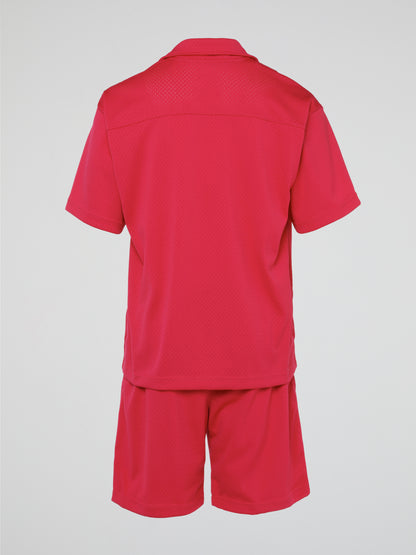 BHYPE SOCIETY FUCSHIA PINK MESH SHORT & SHIRT SET