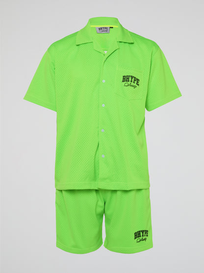 BHYPE SOCIETY NEON GREEN MESH SHORT & SHIRT SET