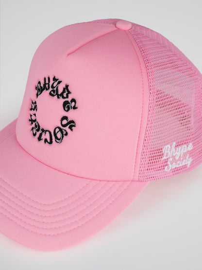 BHYPE SOCIETY PINK TRUCKER HAT - REVERSE LOGO