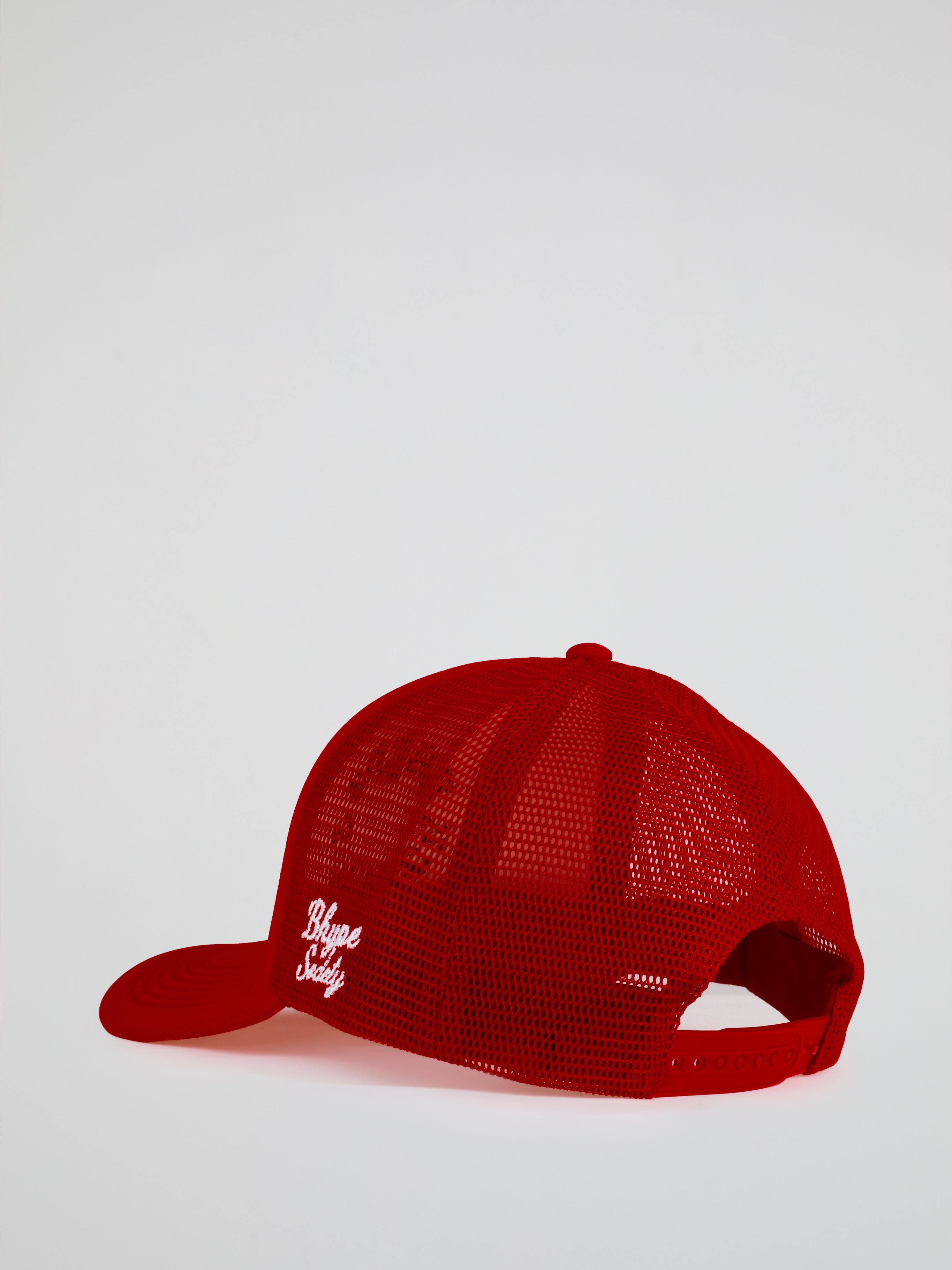 BHYPE SOCIETY RED TRUCKER HAT - REVERSE LOGO