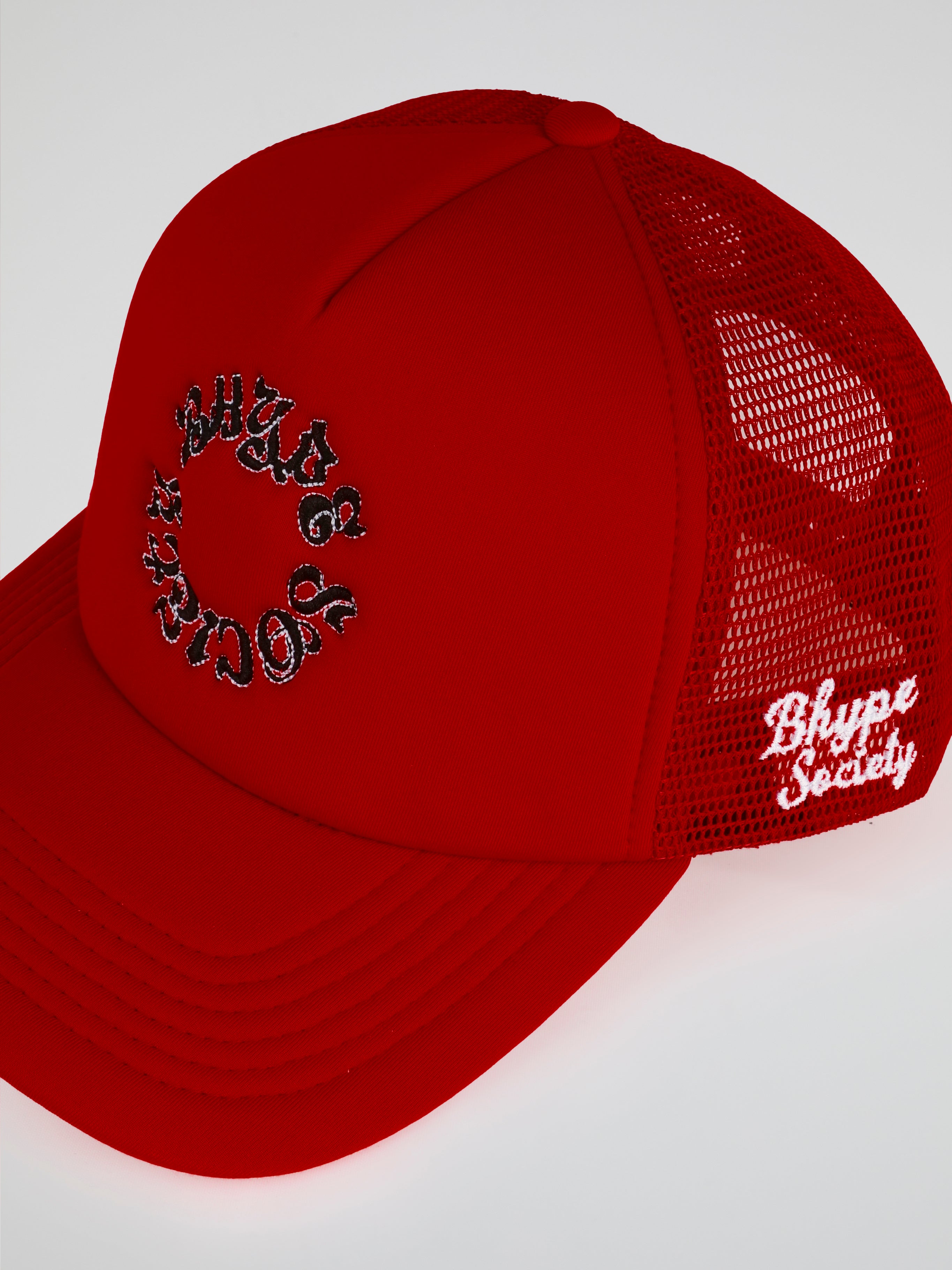 BHYPE SOCIETY RED TRUCKER HAT - REVERSE LOGO