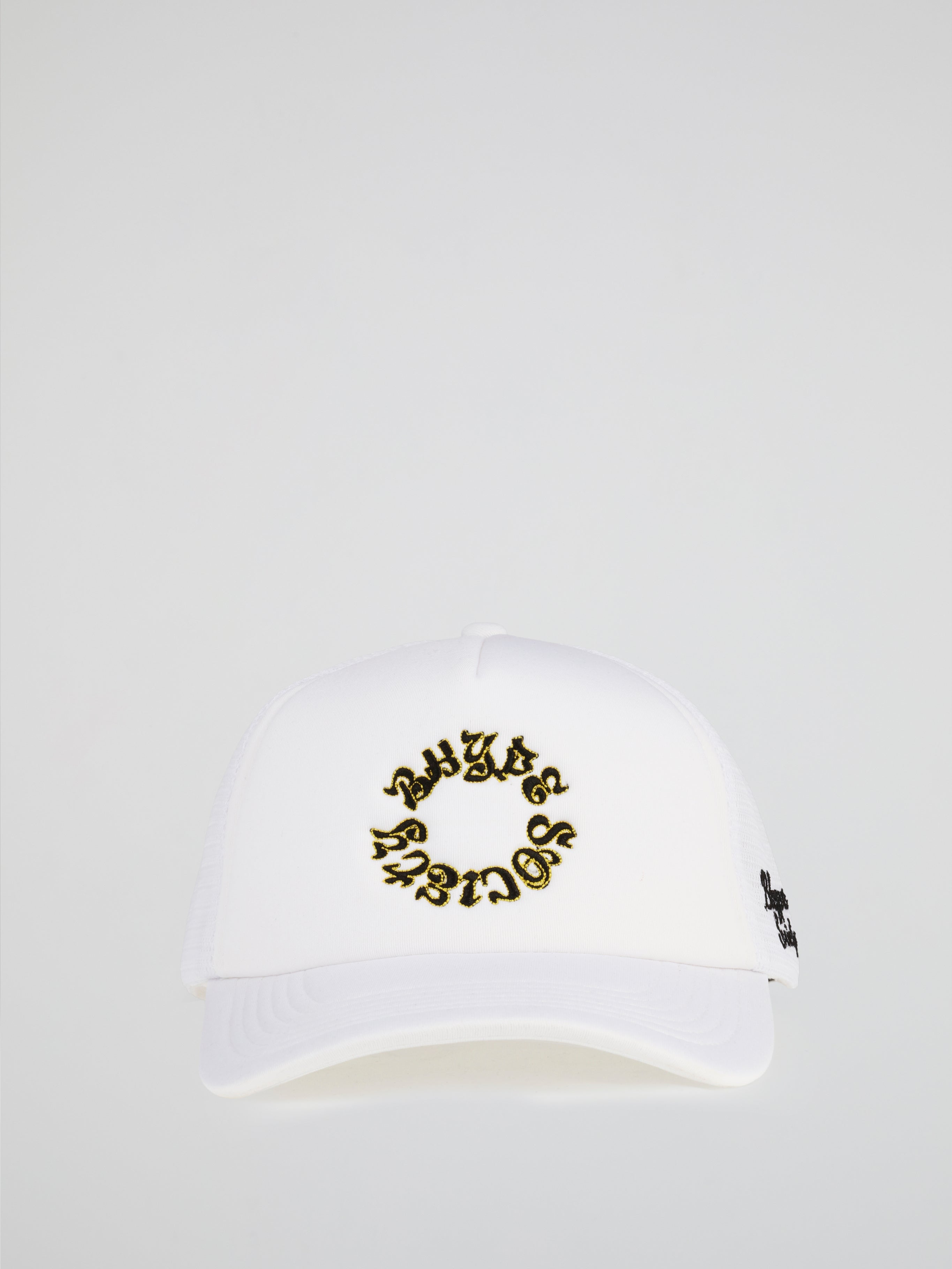 BHYPE SOCIETY WHITE TRUCKER HAT - REVERSE LOGO