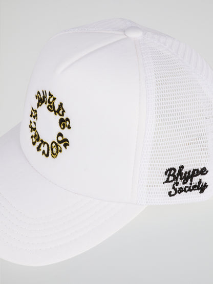 BHYPE SOCIETY WHITE TRUCKER HAT - REVERSE LOGO