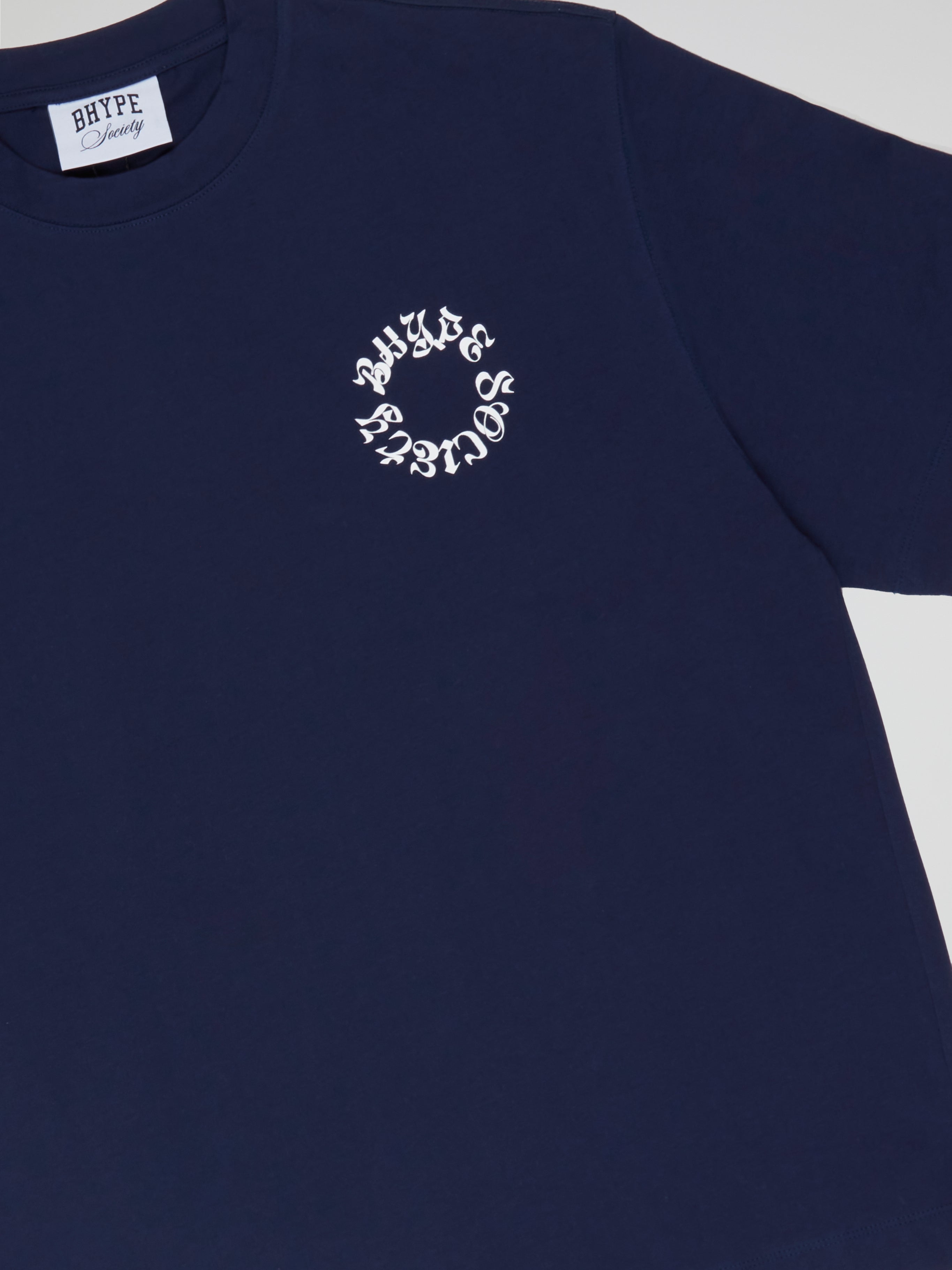 BHYPE SOCIETY NAVY BLUE TSHIRT REVERSE LOGO