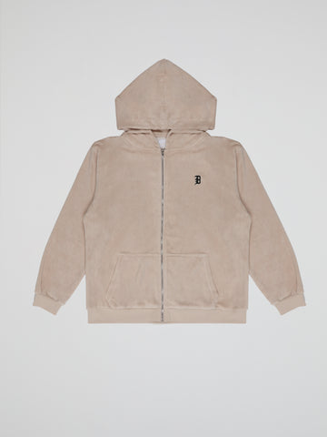 BHYPE SOCIETY BEIGE SOFT TOWELLING ZIPPED HOODIE