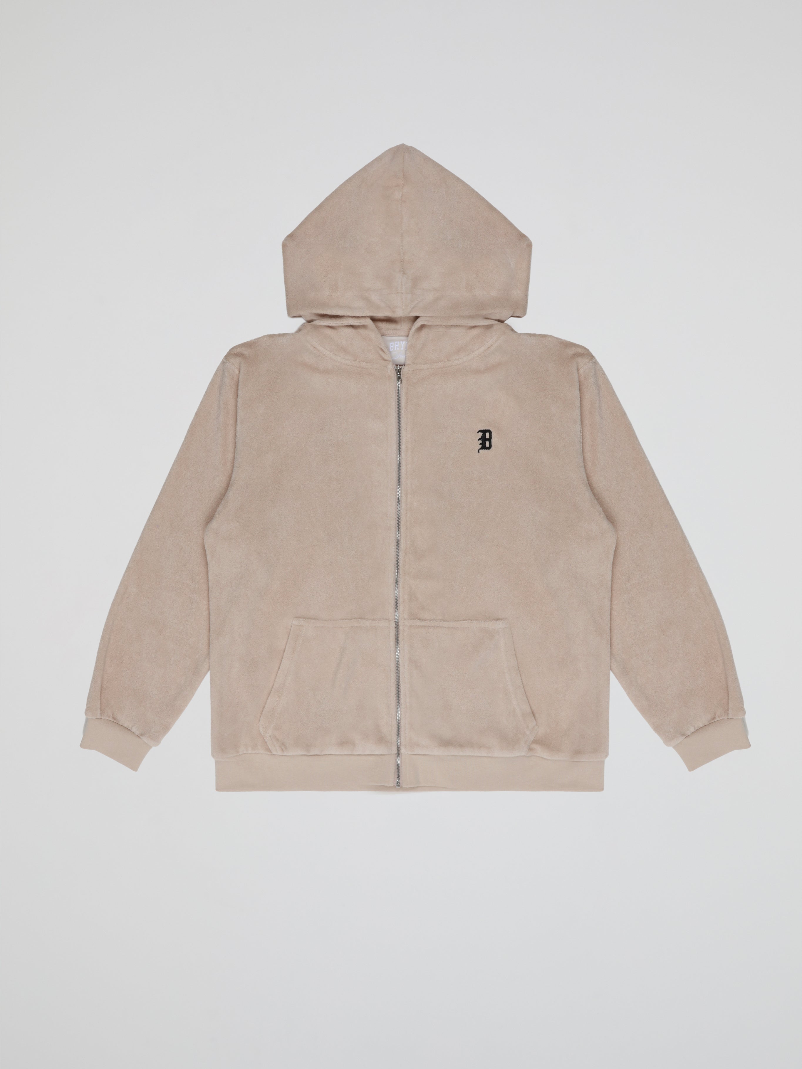 BHYPE SOCIETY BEIGE SOFT TOWELLING ZIPPED HOODIE