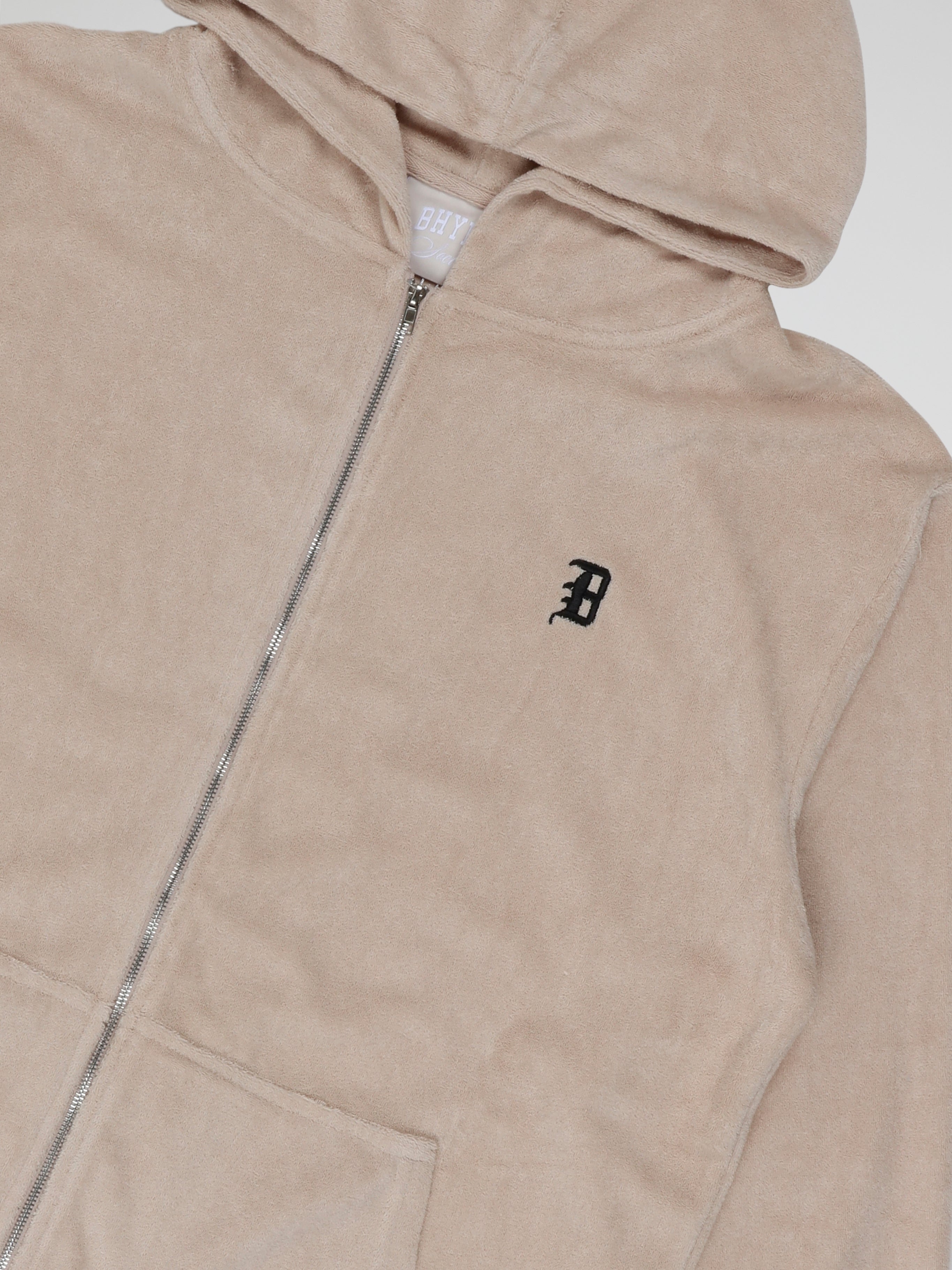 BHYPE SOCIETY BEIGE SOFT TOWELLING ZIPPED HOODIE