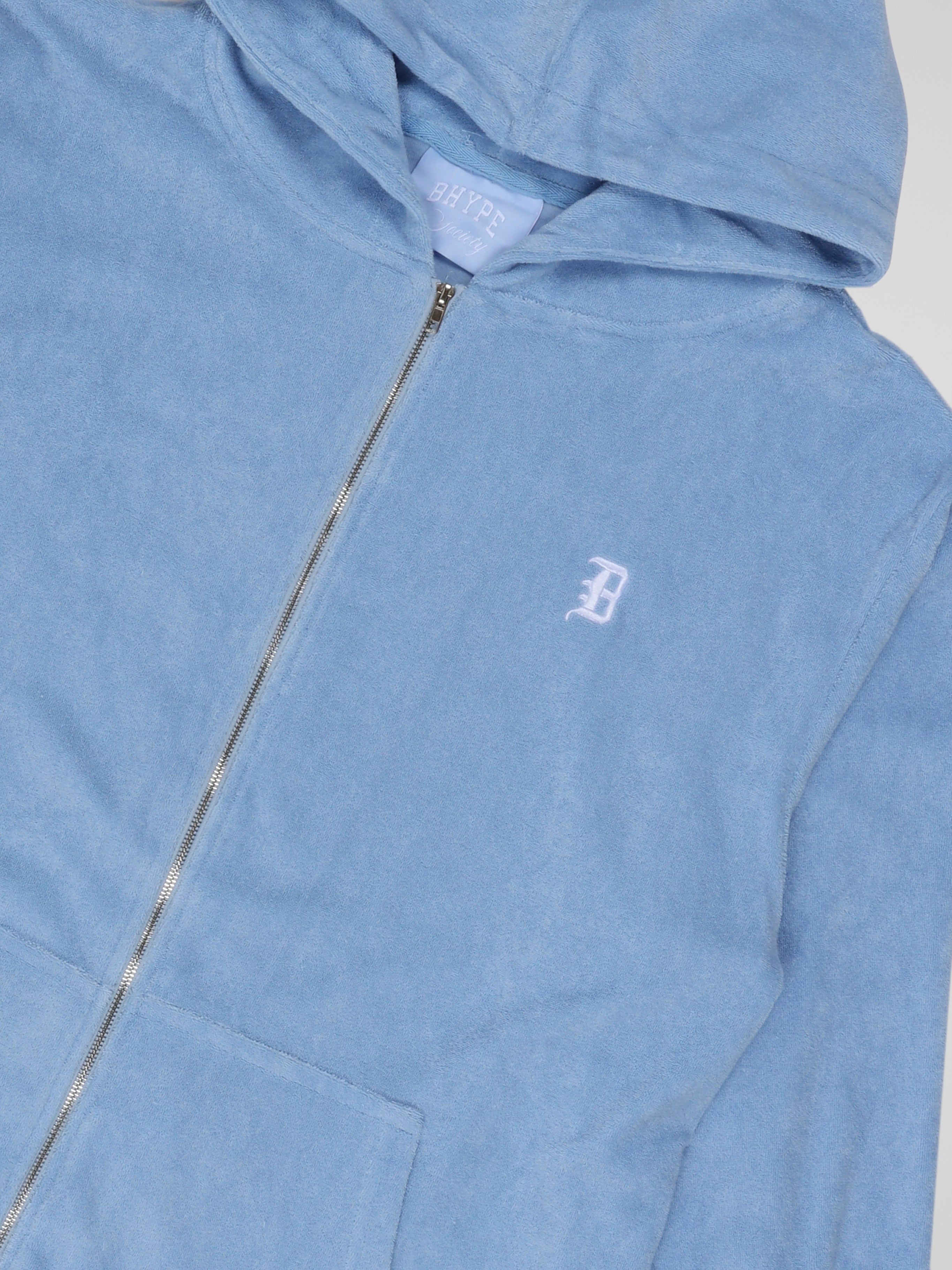 BHYPE SOCIETY BLUE SOFT TOWELLING ZIPPED HOODIE