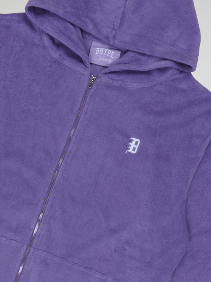 BHYPE SOCIETY PURPLE SOFT TOWELLING ZIPPED HOODIE