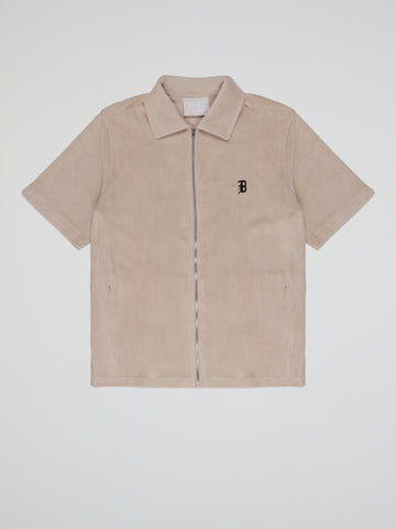 BHYPE SOCIETY BEIGE SOFT TOWELLING ZIPPED JACKET