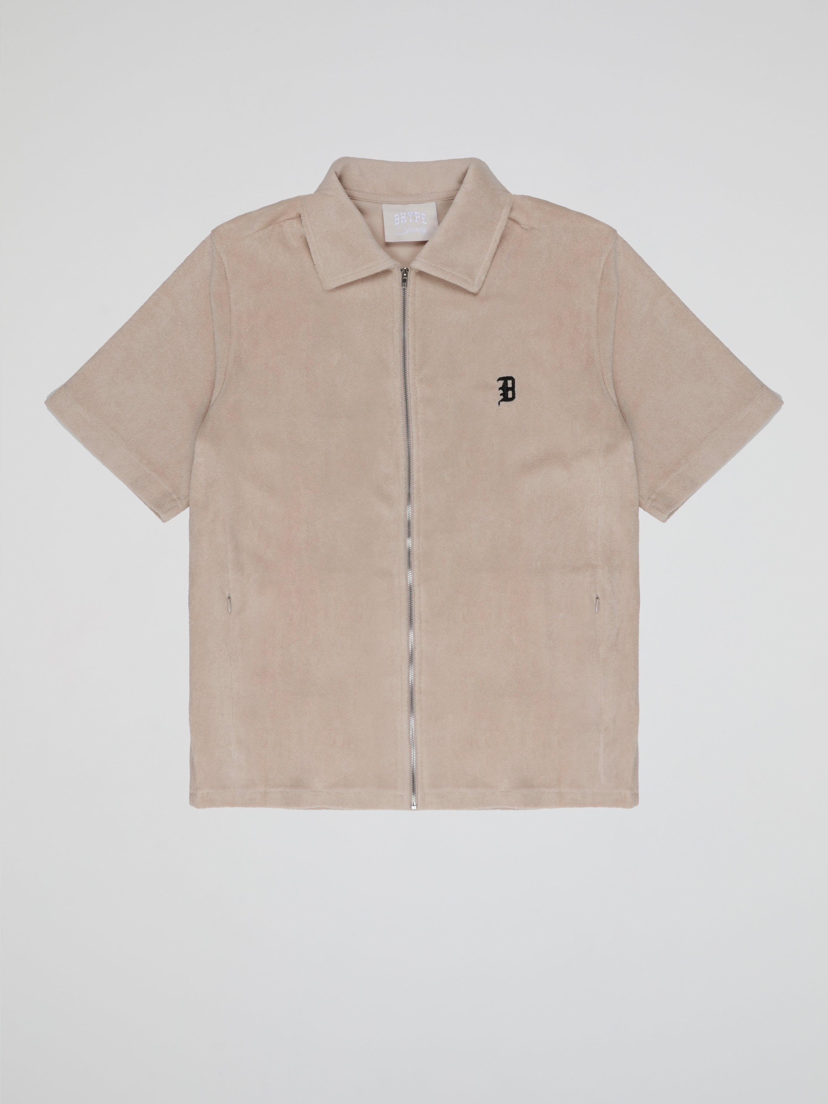 BHYPE SOCIETY BEIGE SOFT TOWELLING ZIPPED JACKET