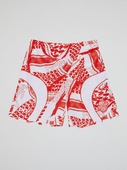 BHYPE SOCIETY RED & WHITE FOOTBALL SOCCER SHORTS