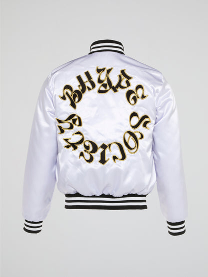 BHYPE SOCIETY WHITE SATIN JACKET REVERSE LOGO