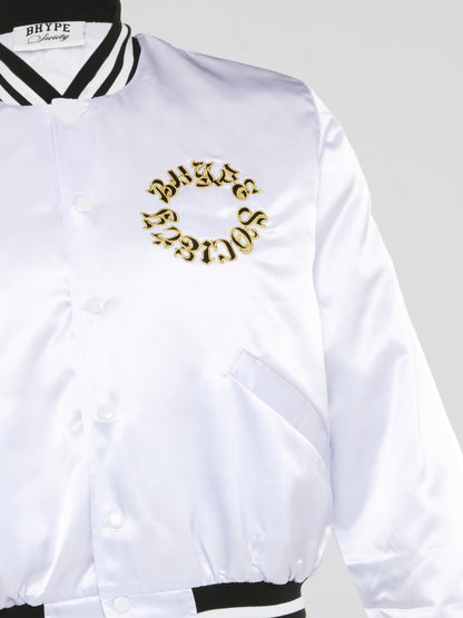 BHYPE SOCIETY WHITE SATIN JACKET REVERSE LOGO