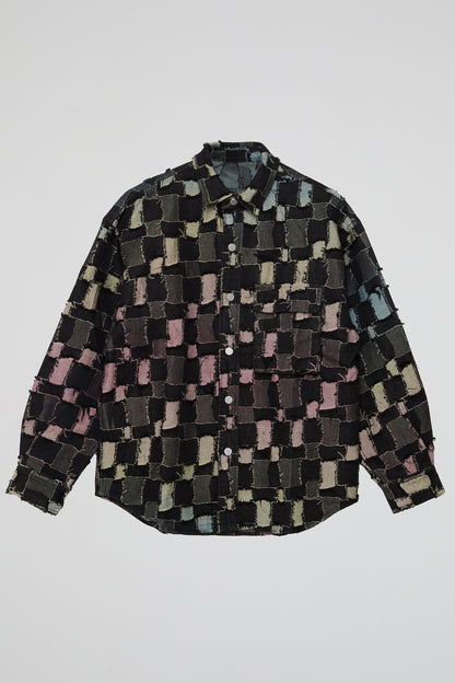 DUMIST KOREA SQUARRED RAINBOW DENIM SHIRT