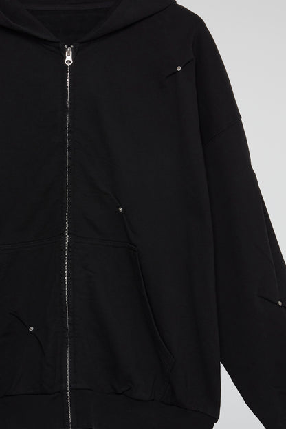 DUMIST KOREA ALL OVER BUTTONS BLACK ZIPPED HOODIE