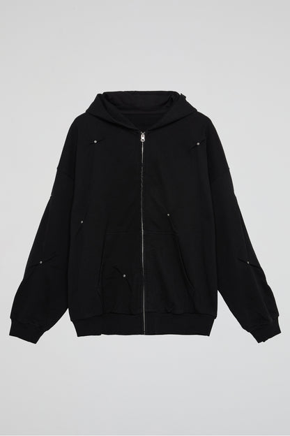 DUMIST KOREA ALL OVER BUTTONS BLACK ZIPPED HOODIE