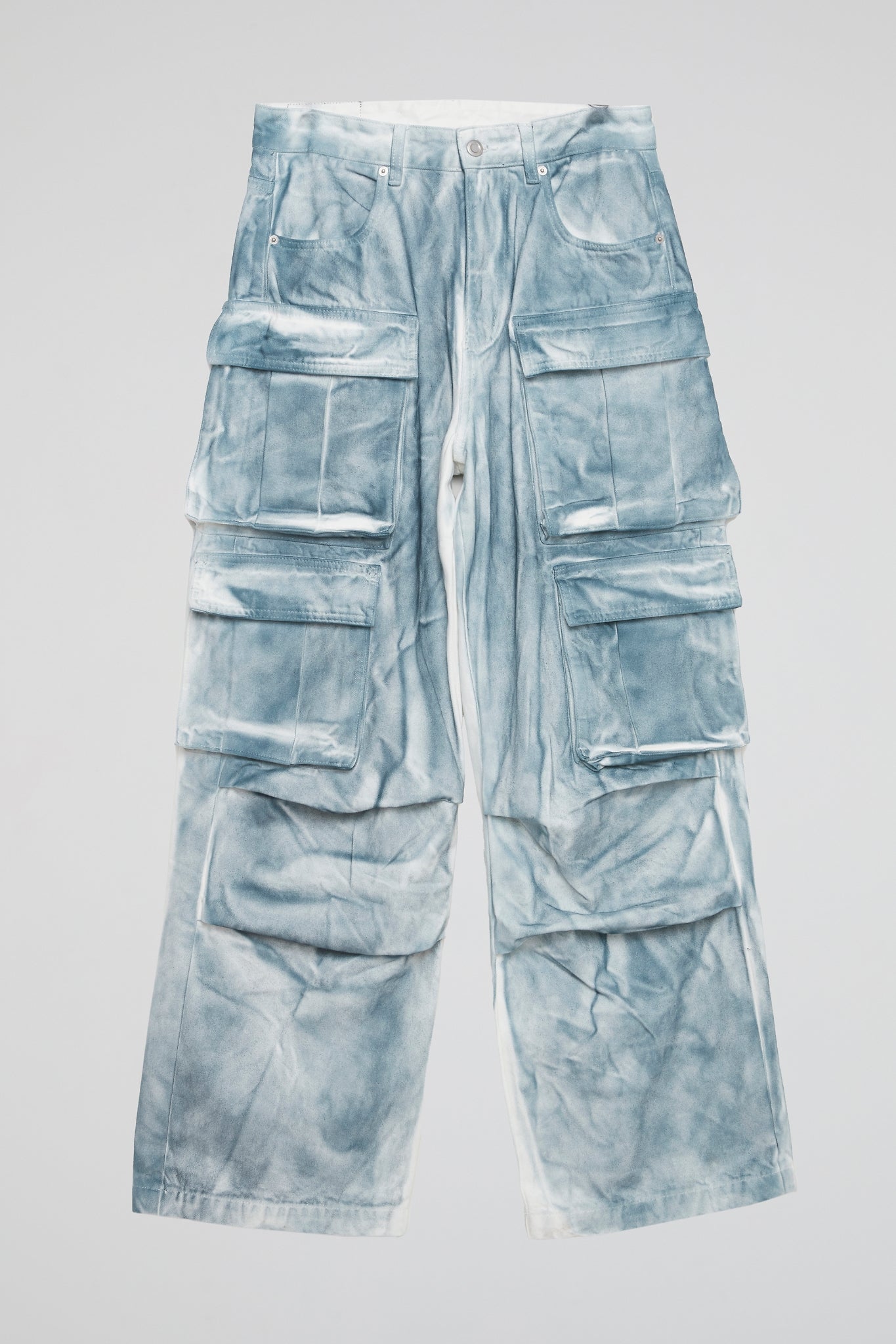 DUMIST KOREA WASHED DENIM CARGO LIGHT BLUE PANTS