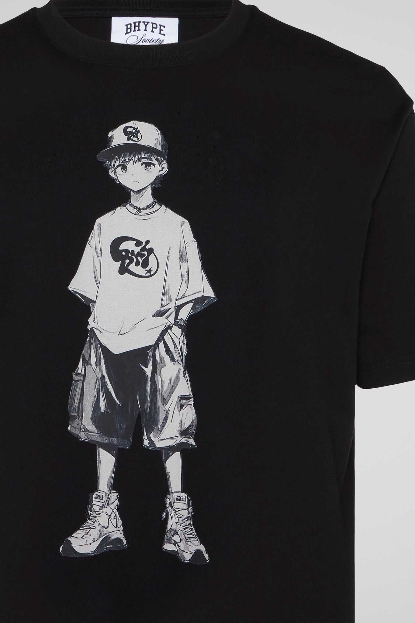 BHYPE SOCIETY CLUB MANGA CHARACTER BLACK TSHIRT