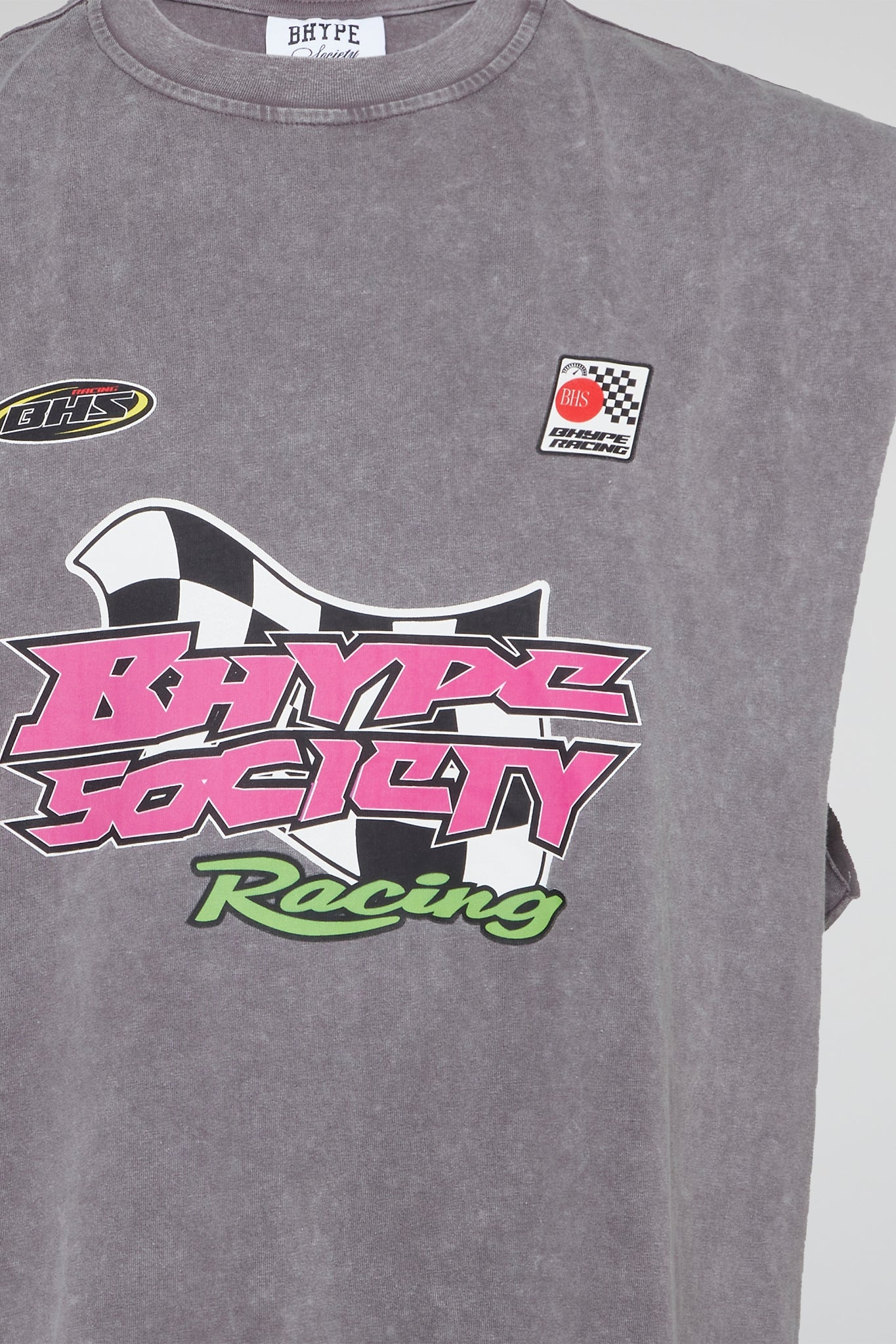 BHYPE SOCIETY RACING - STONE WASH SLEEVELESS TSHIRT PINK EDITION