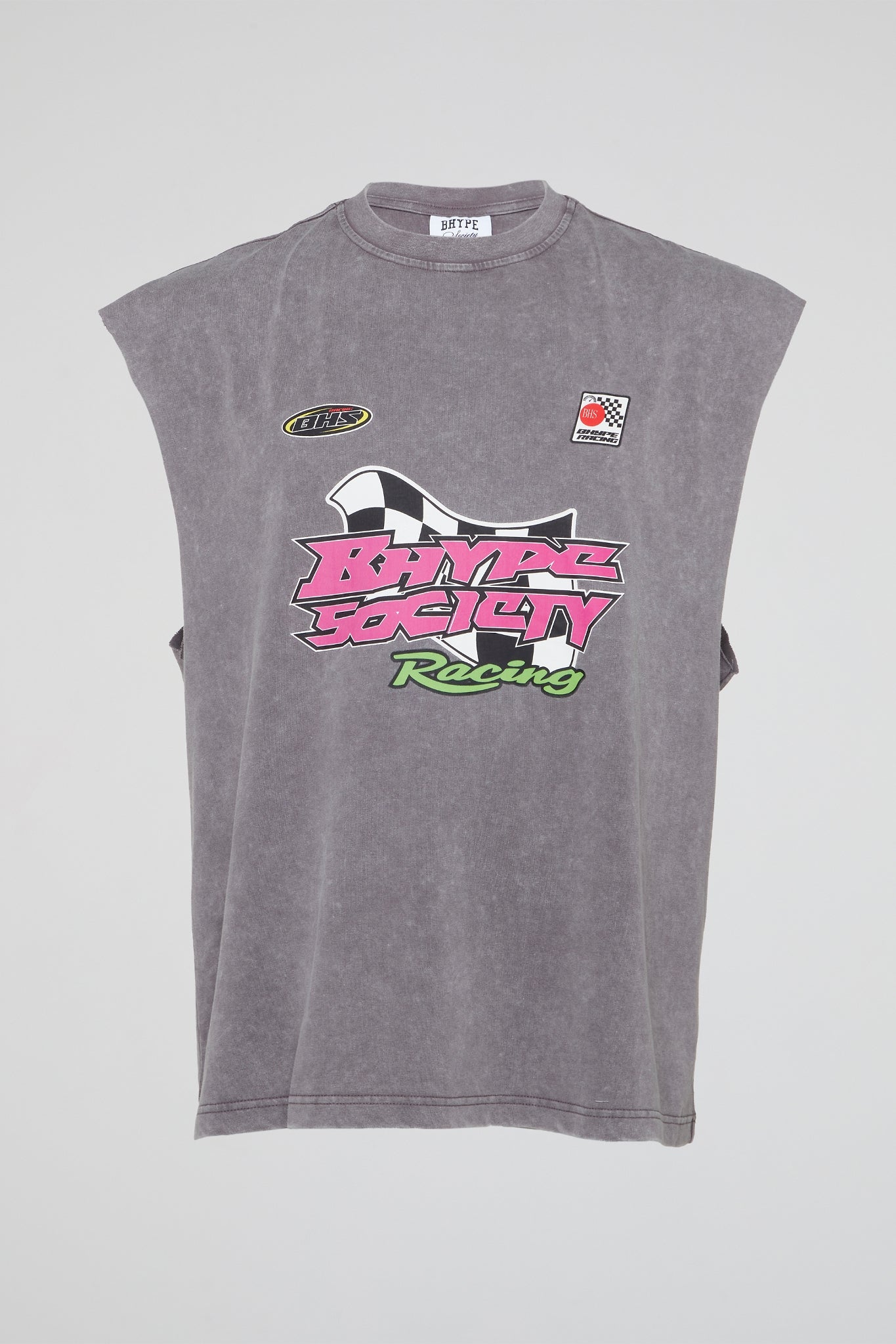 BHYPE SOCIETY RACING - STONE WASH SLEEVELESS TSHIRT PINK EDITION