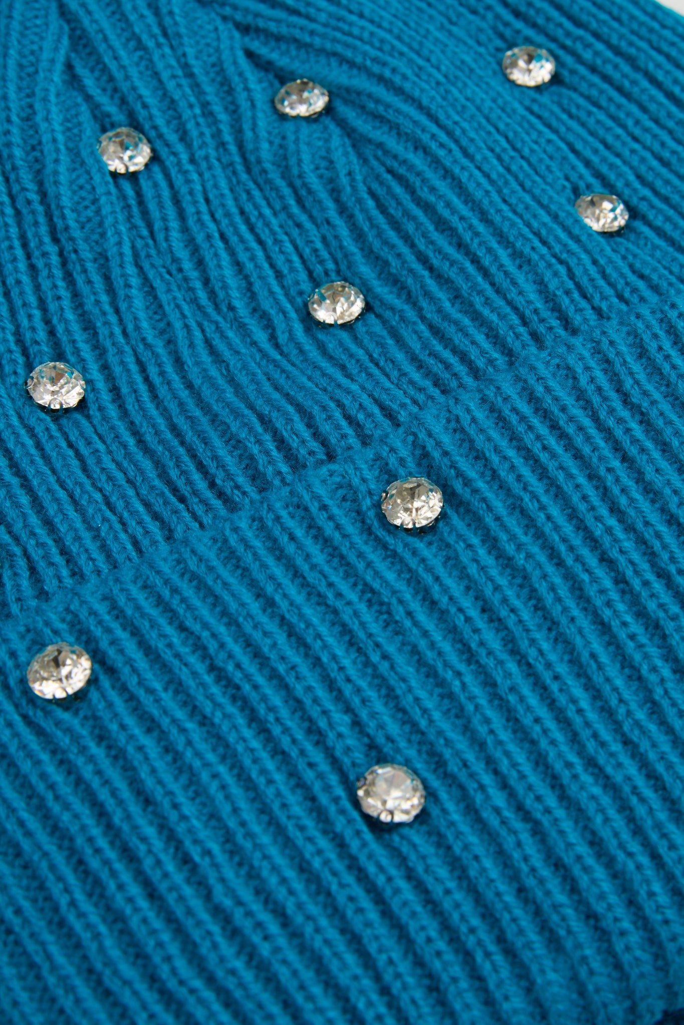 Rhinestone turquoise blue lined beanie