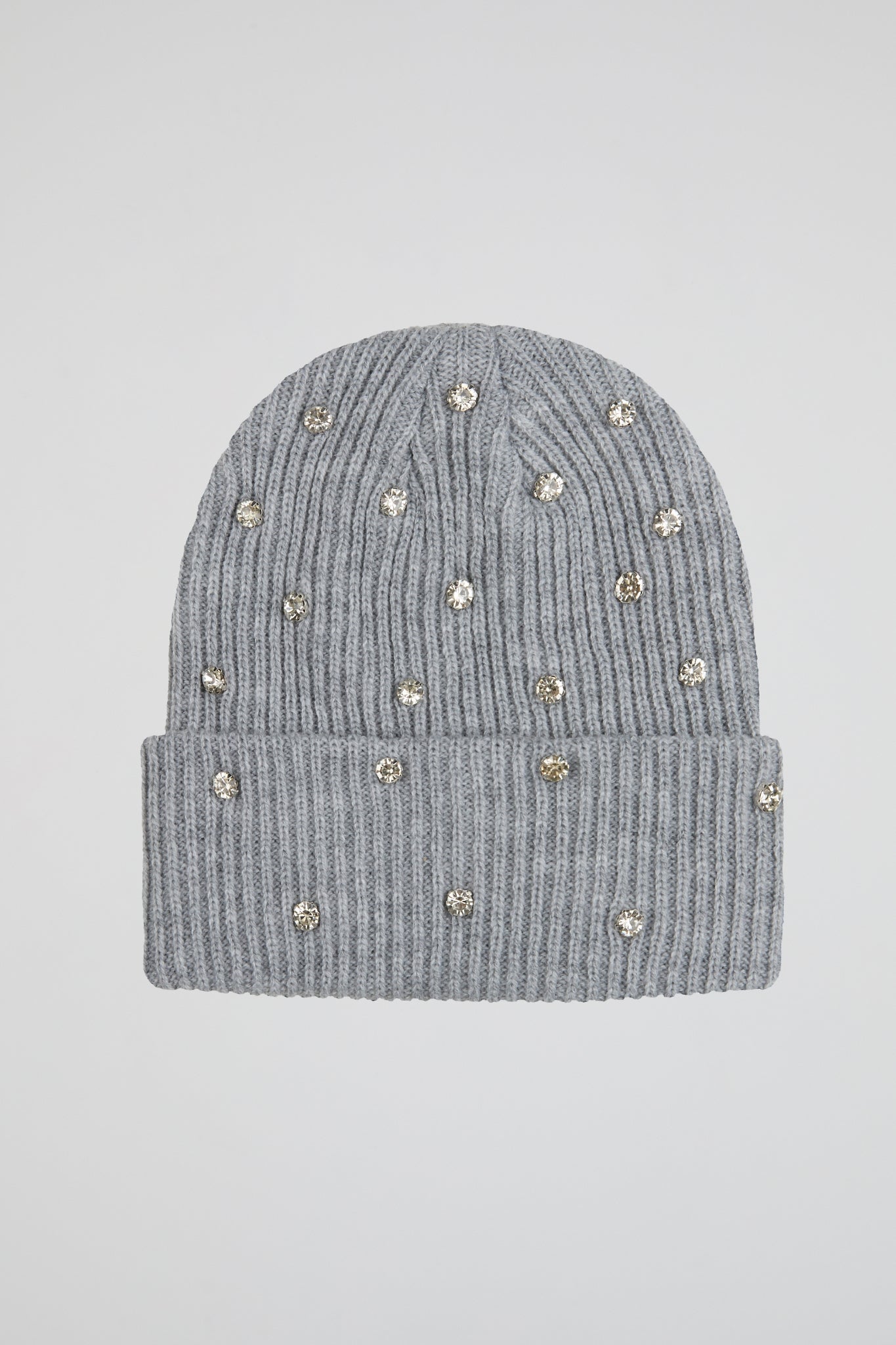 Rhinestone light grey lined beanie