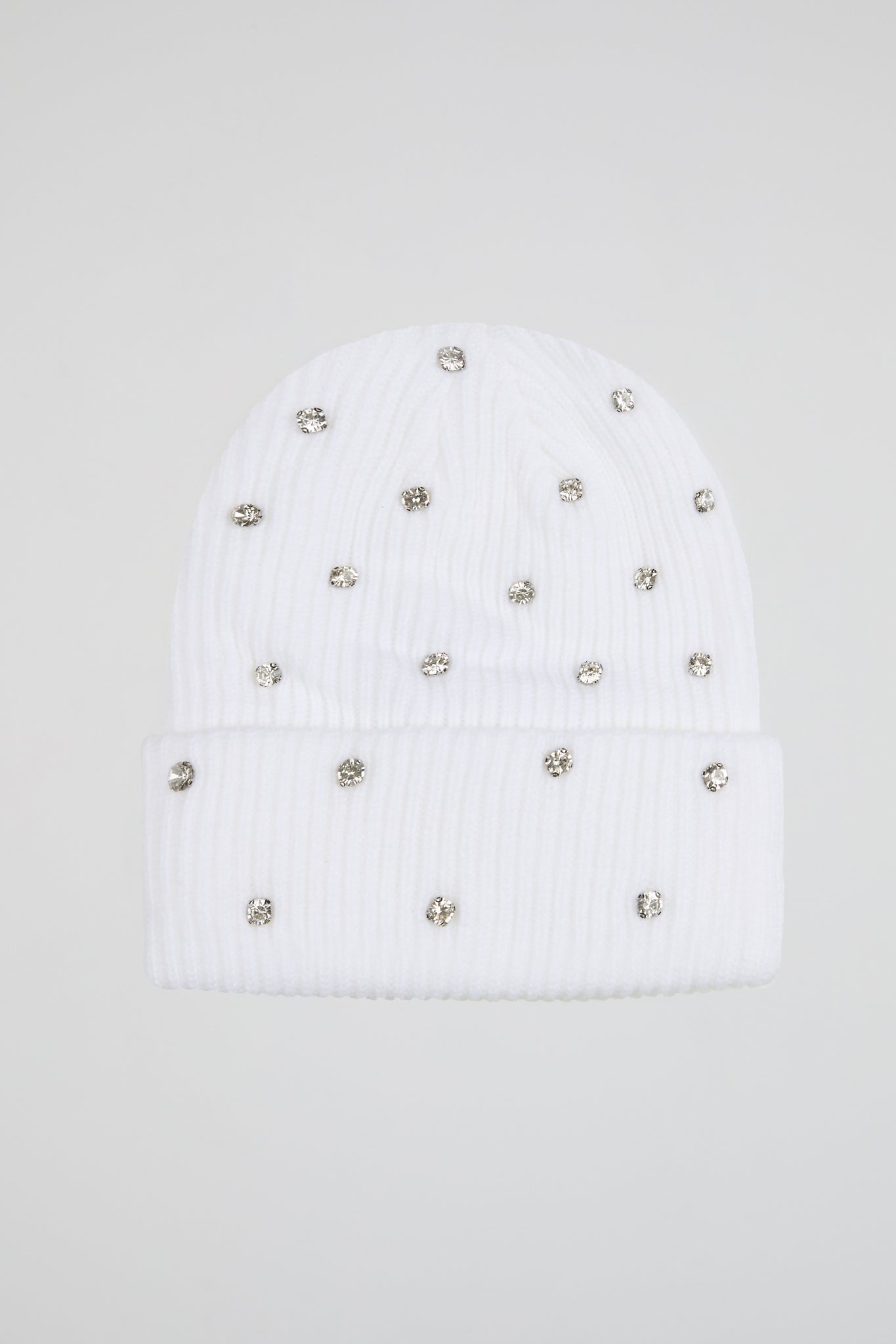 Rhinestone white lined beanie