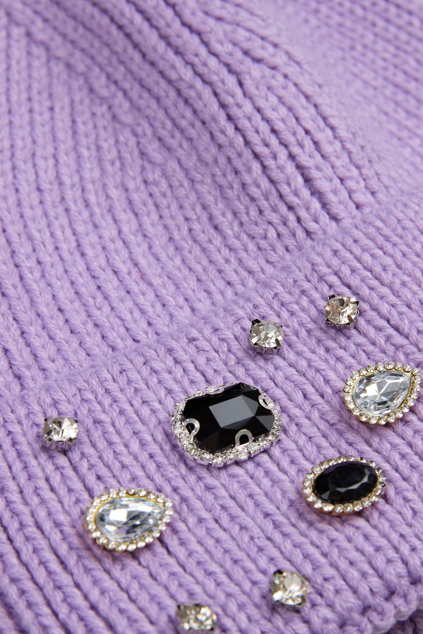Ribbed Knit Pearls Purple Beanie