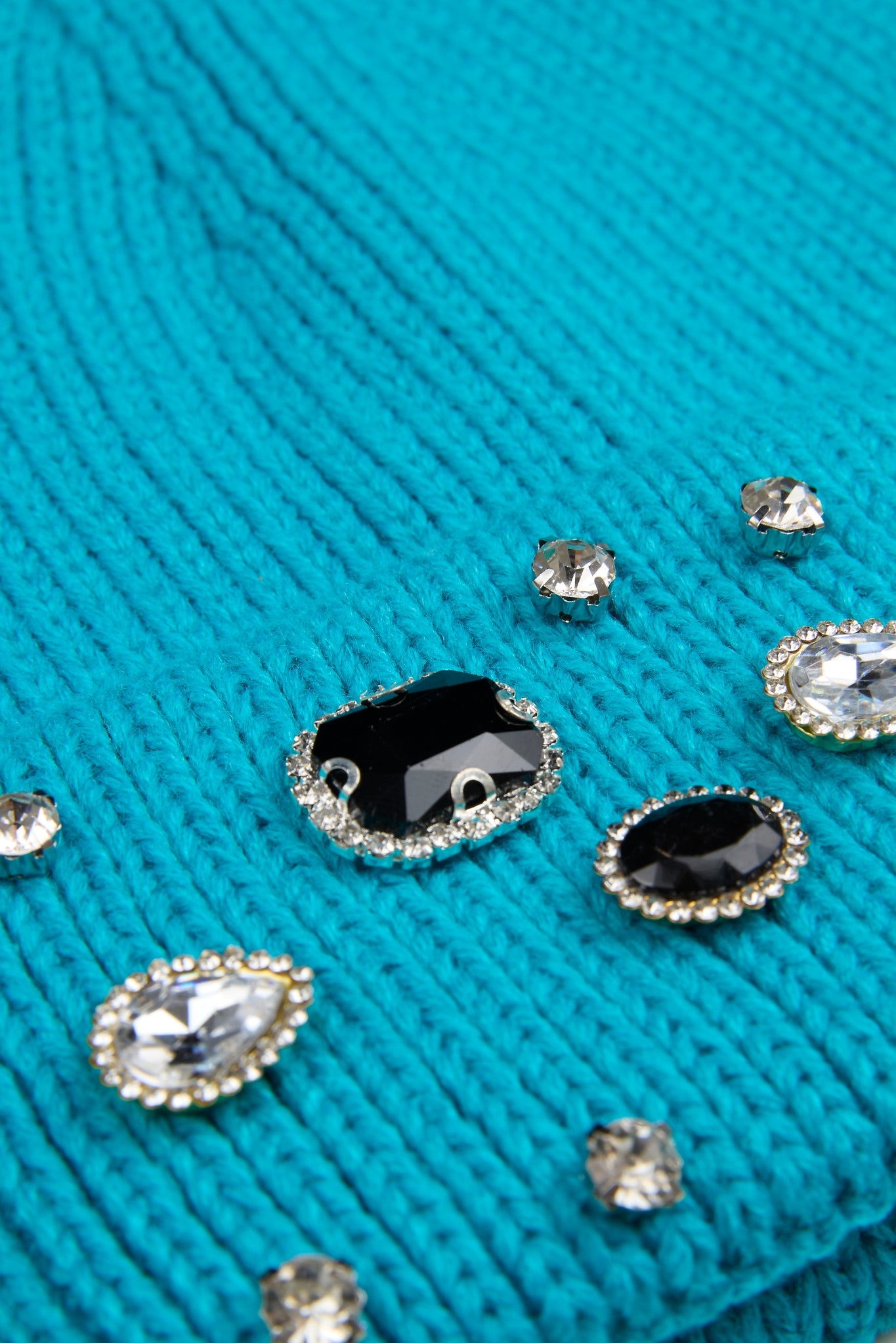 Ribbed Knit Pearls Turquoise blue Beanie