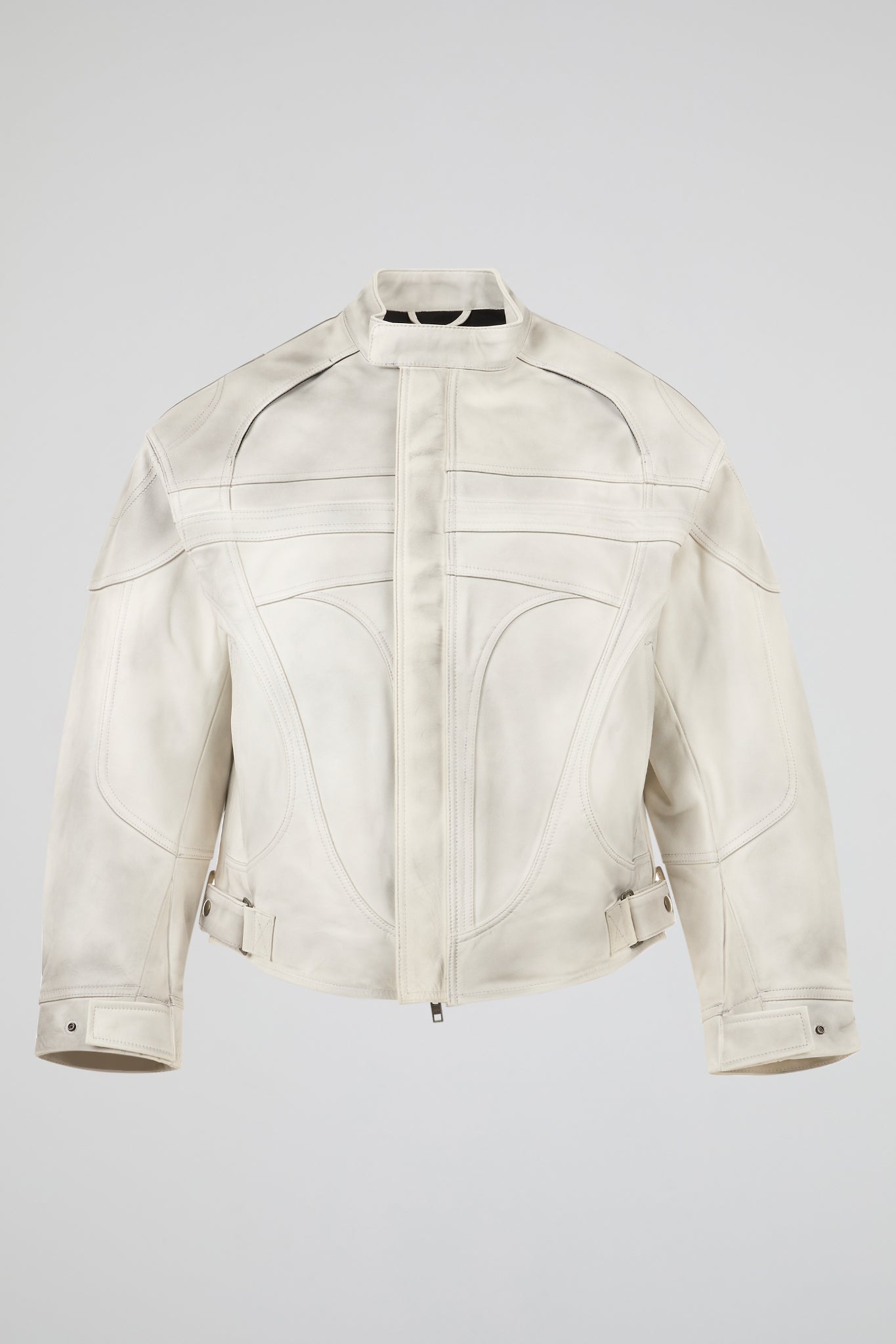 Dumist – White Leather Biker Jacket