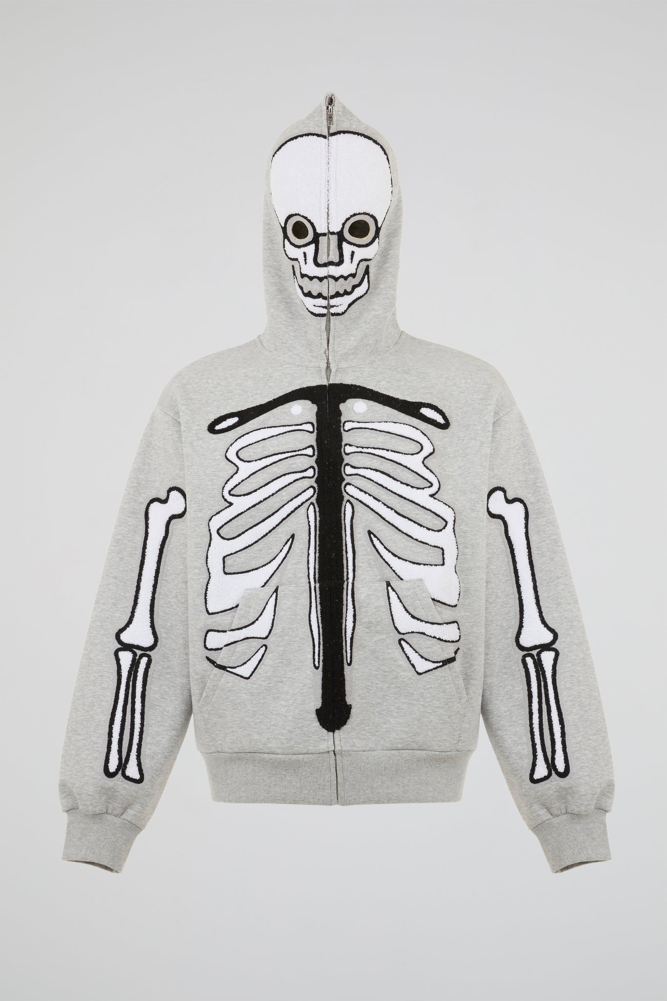 BHYPE GREY & WHITE SKELETON CHENILLE ZIP HOODIE