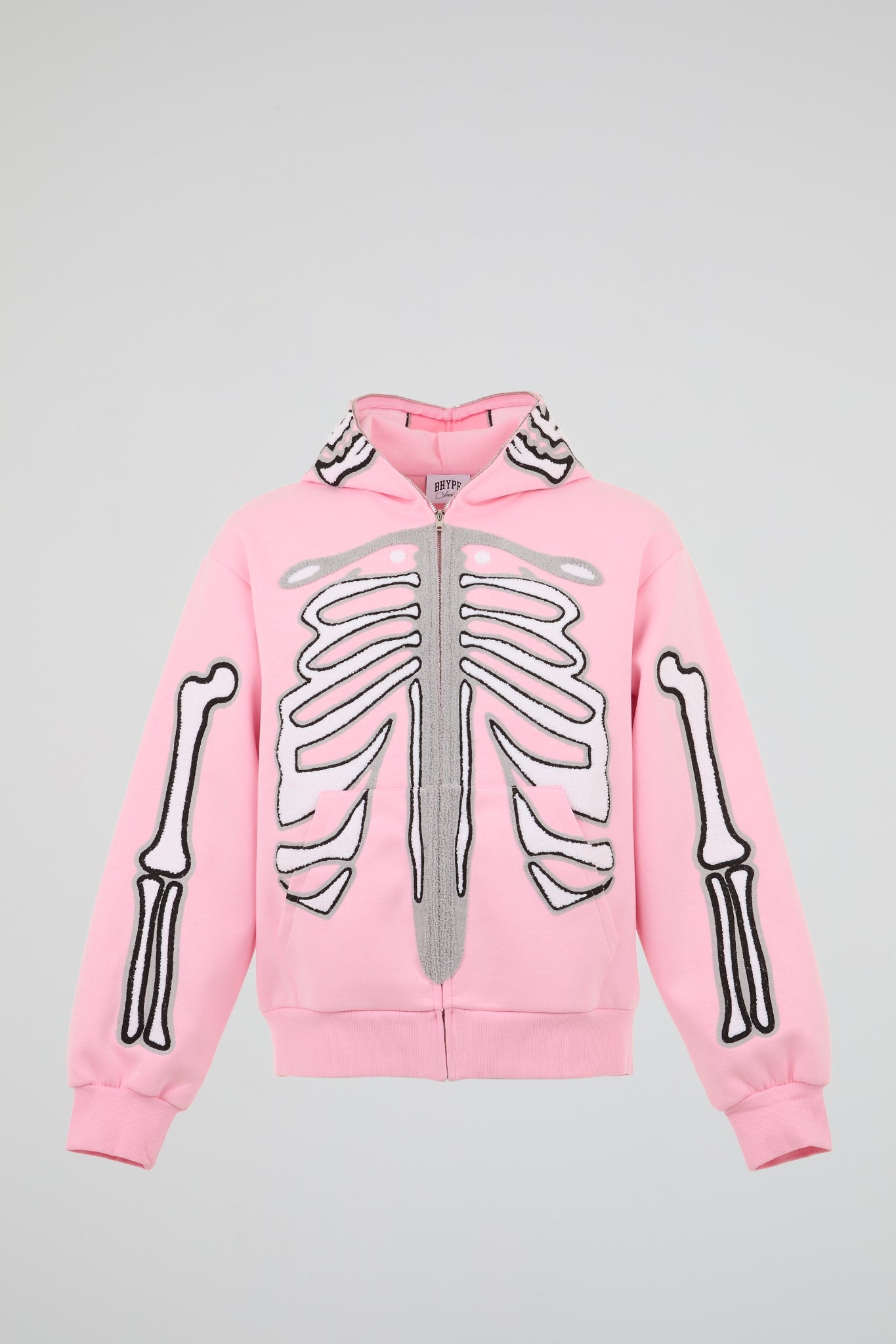 BHYPE PINK & WHITE SKELETON CHENILLE ZIP HOODIE