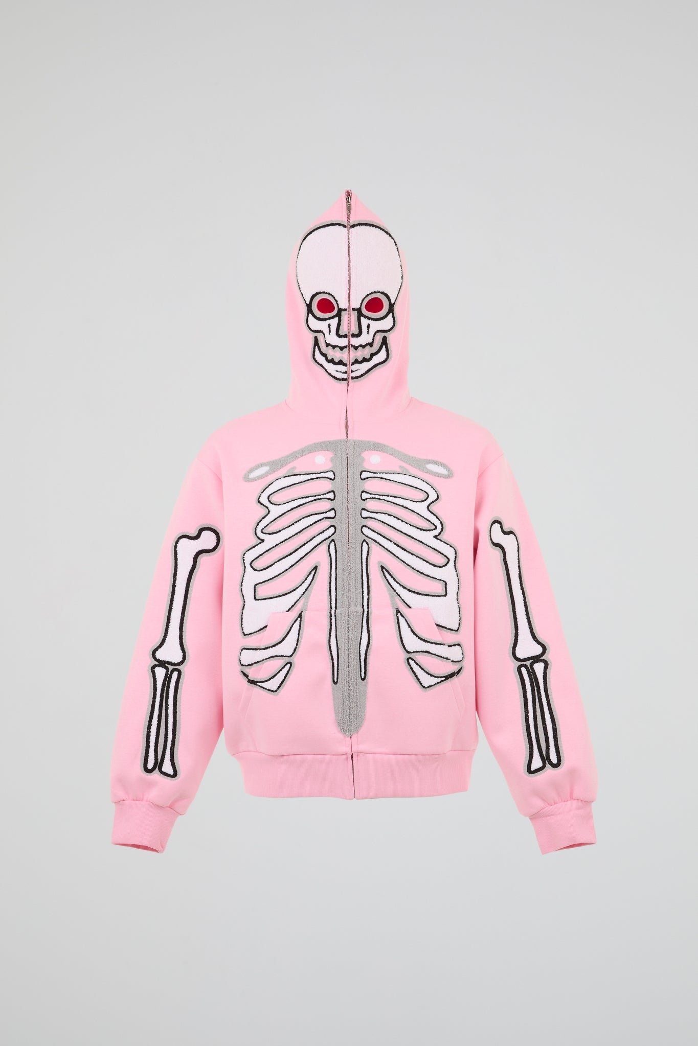 BHYPE PINK & WHITE SKELETON CHENILLE ZIP HOODIE (KIDS)