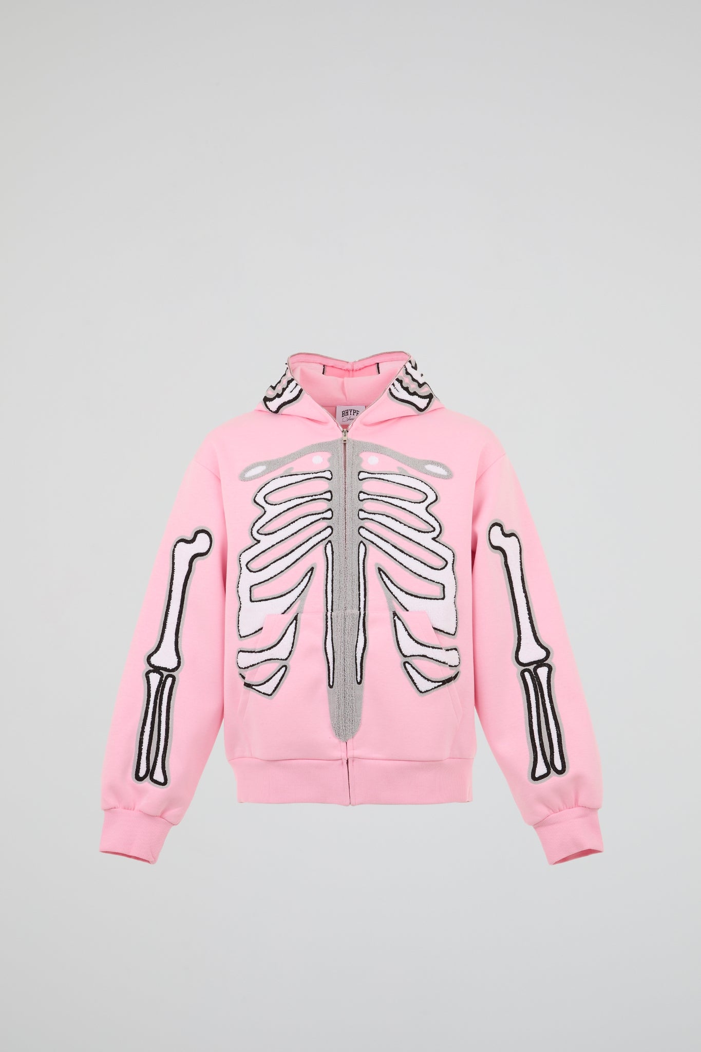 BHYPE PINK & WHITE SKELETON CHENILLE ZIP HOODIE (KIDS)