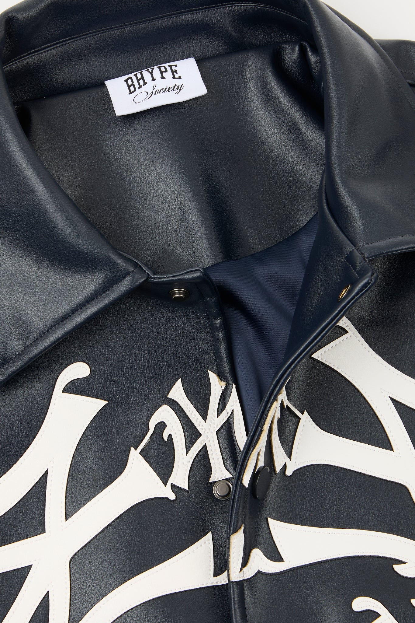 BHYPE NAVY BLUE SKELETON NY RIB CAGE LEATHER JACKET