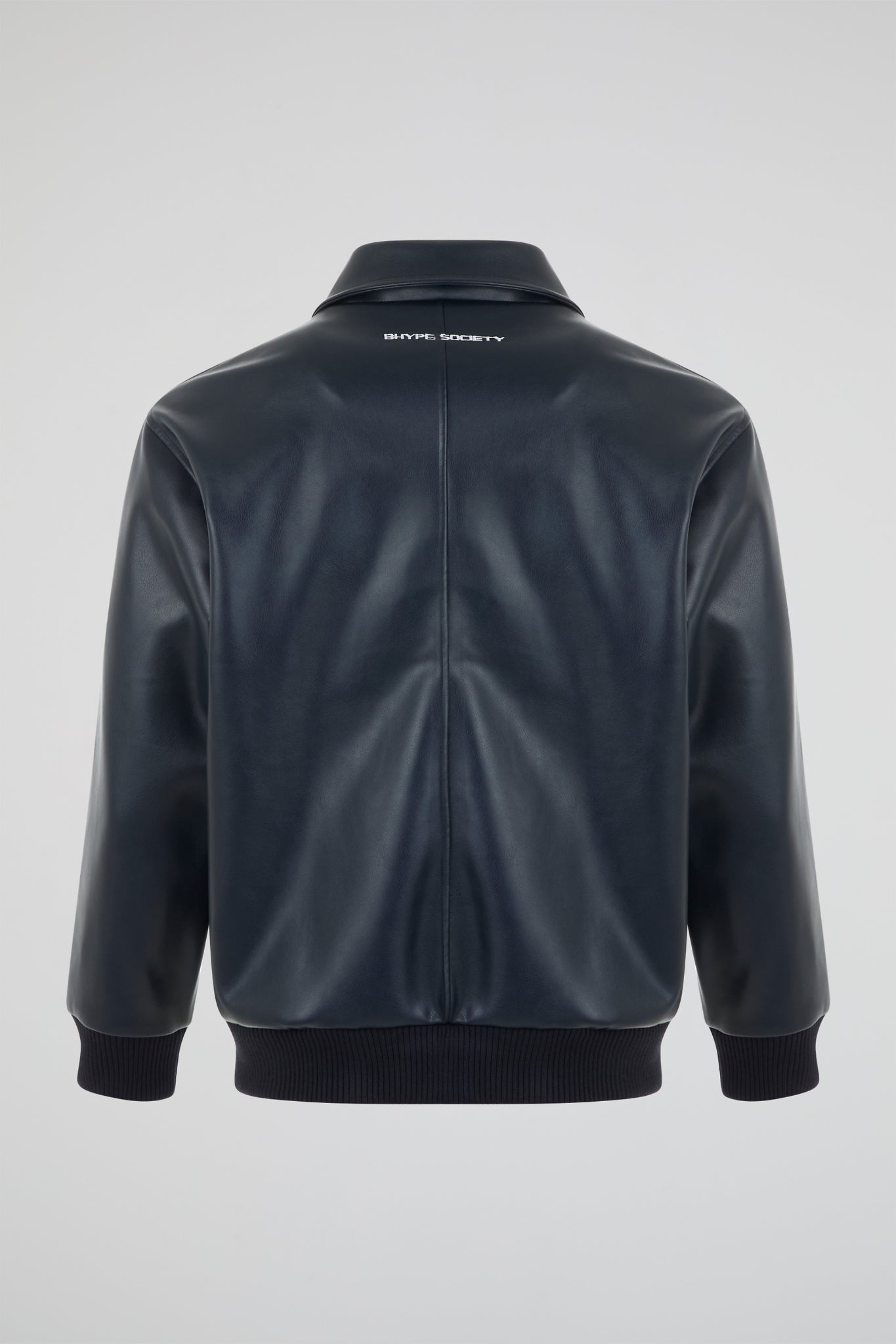 BHYPE NAVY BLUE SKELETON NY RIB CAGE LEATHER JACKET