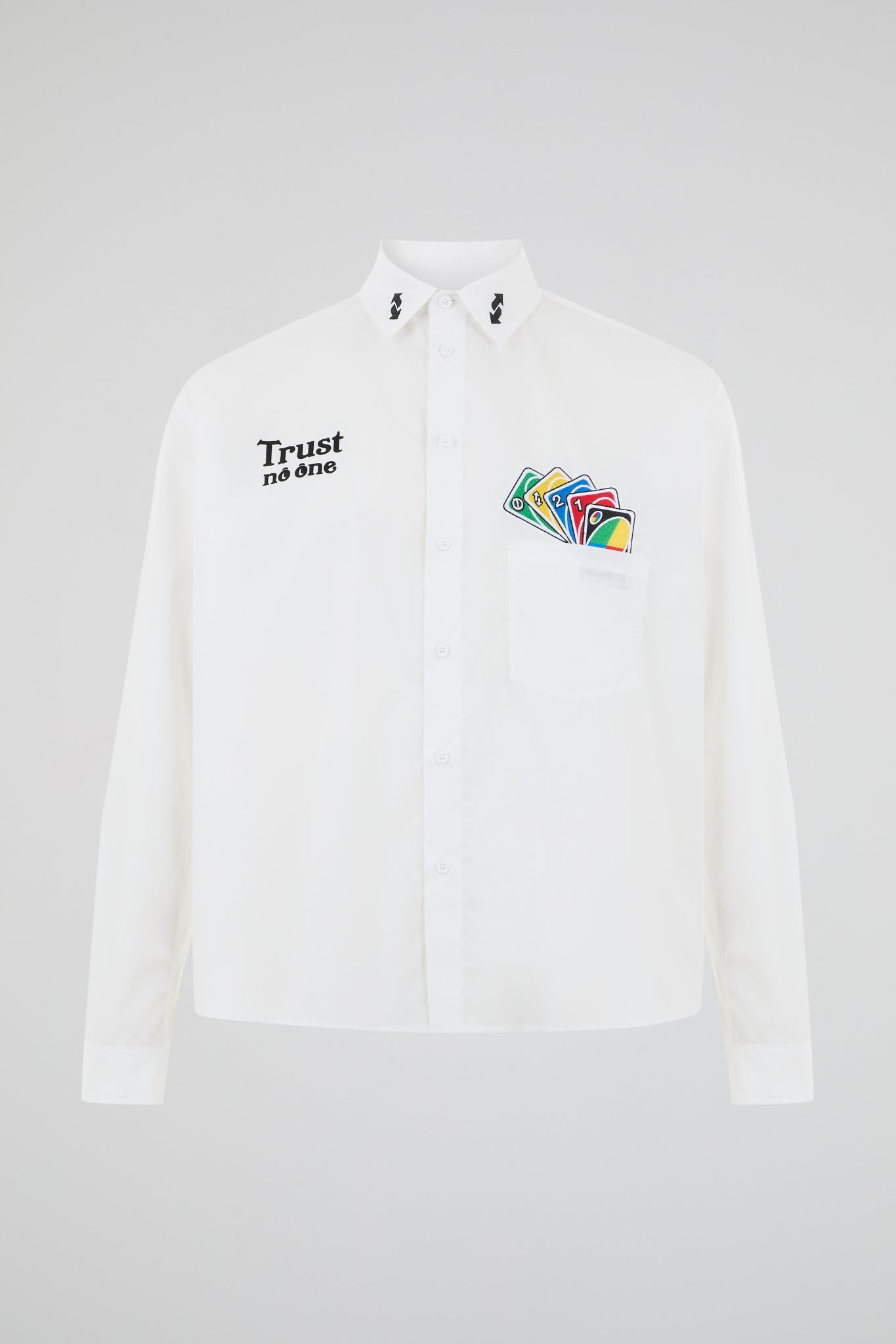 BHYPE x UNO® Trust No One White Embroidered Shirt