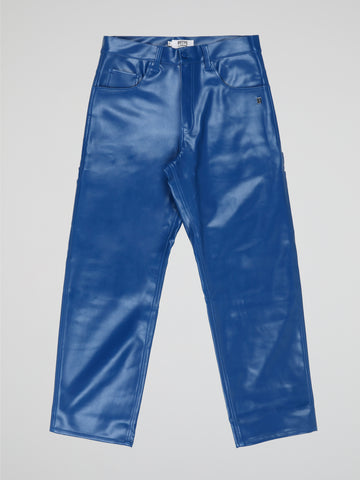 BHYPE SOCIETY ROYAL BLUE BAGGY LEATHER PANTS