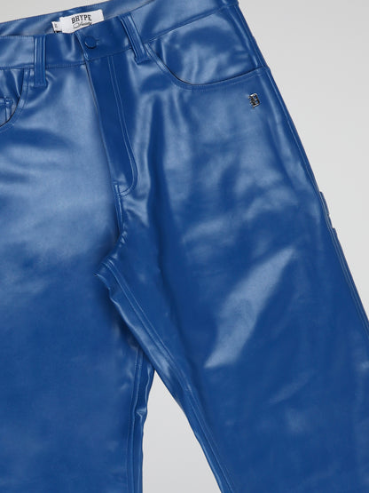 BHYPE SOCIETY ROYAL BLUE BAGGY LEATHER PANTS