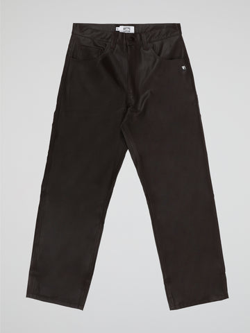 BHYPE SOCIETY DARK BROWN BAGGY LEATHER PANTS