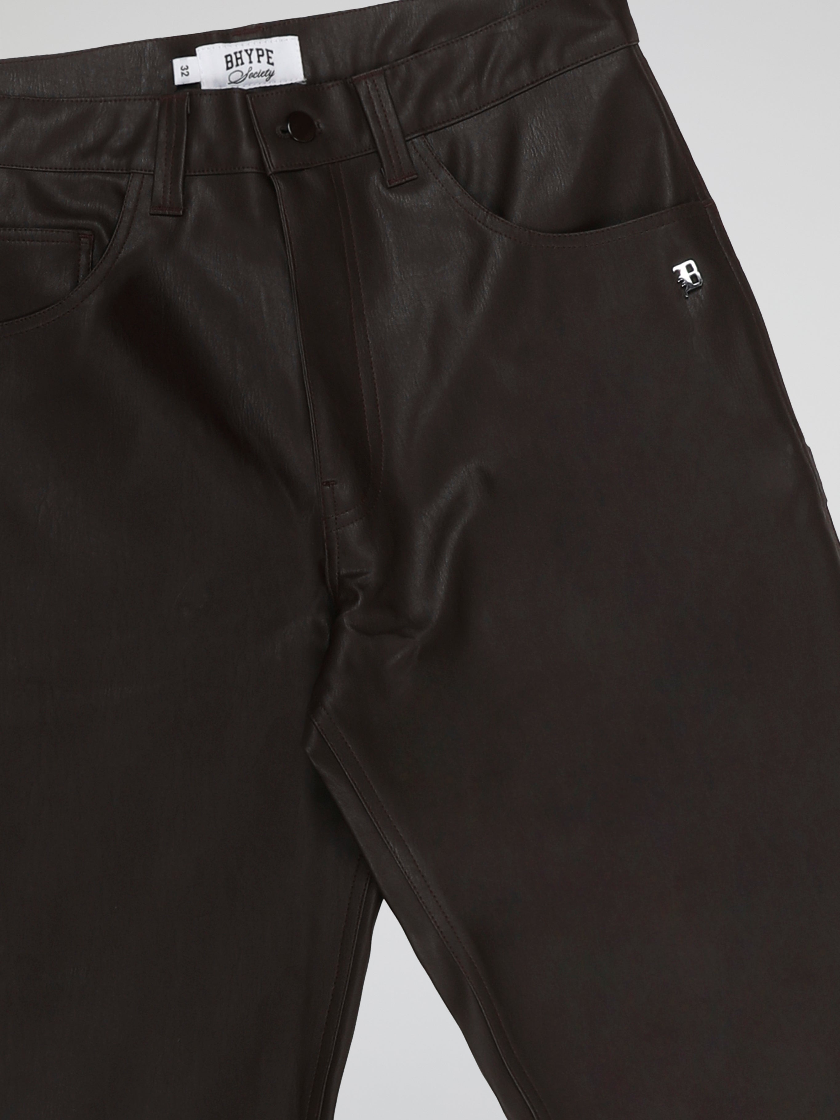 BHYPE SOCIETY DARK BROWN BAGGY LEATHER PANTS