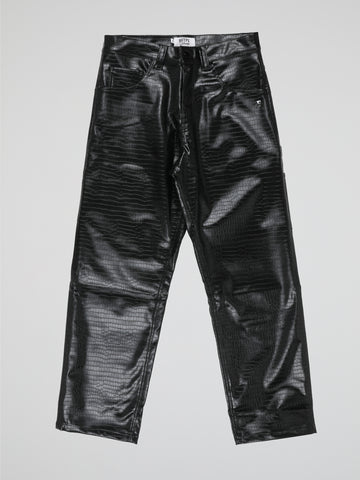 BHYPE SOCIETY BLACK BAGGY CROCO LEATHER PANTS