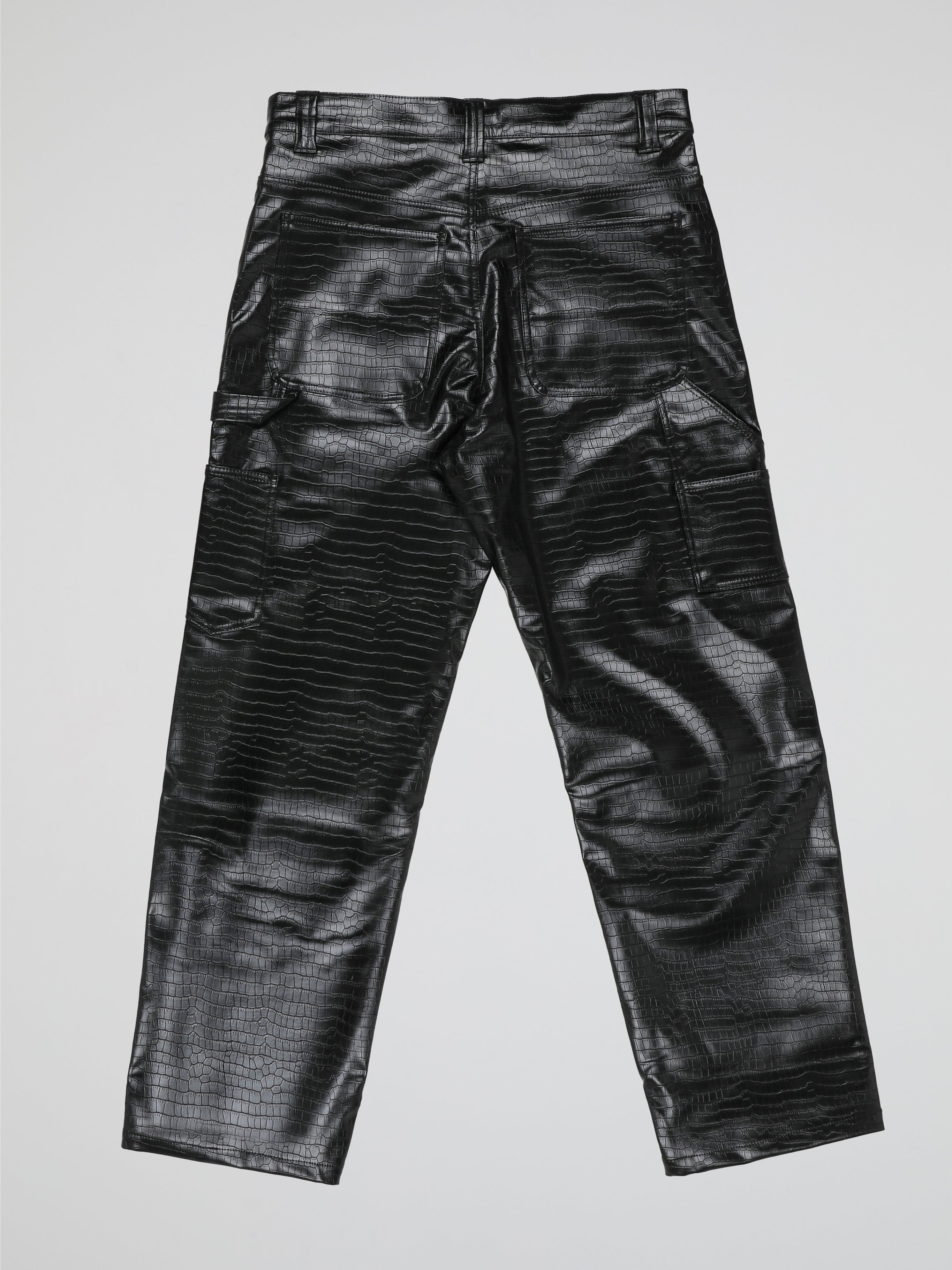 BHYPE SOCIETY BLACK BAGGY CROCO LEATHER PANTS