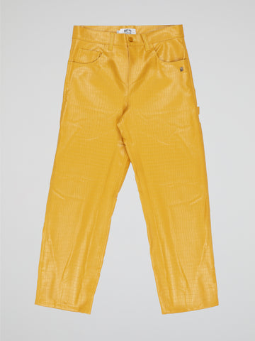 BHYPE SOCIETY YELLOW BAGGY CROCO LEATHER PANTS