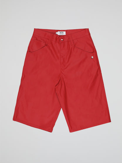 BHYPE SOCIETY RED BAGGY LEATHER SHORTS