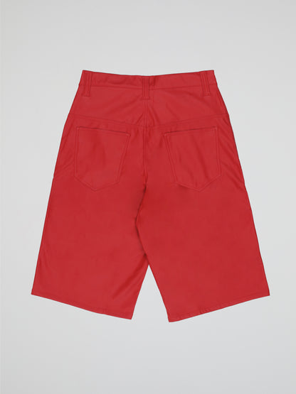 BHYPE SOCIETY RED BAGGY LEATHER SHORTS