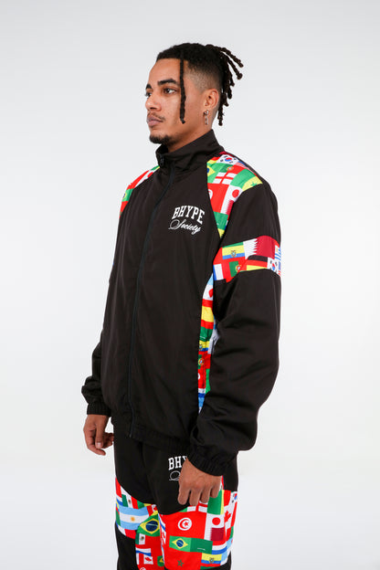 BHYPE SOCIETY BLACK SPORT TRACKSUIT- WORLD FLAGS EDITION