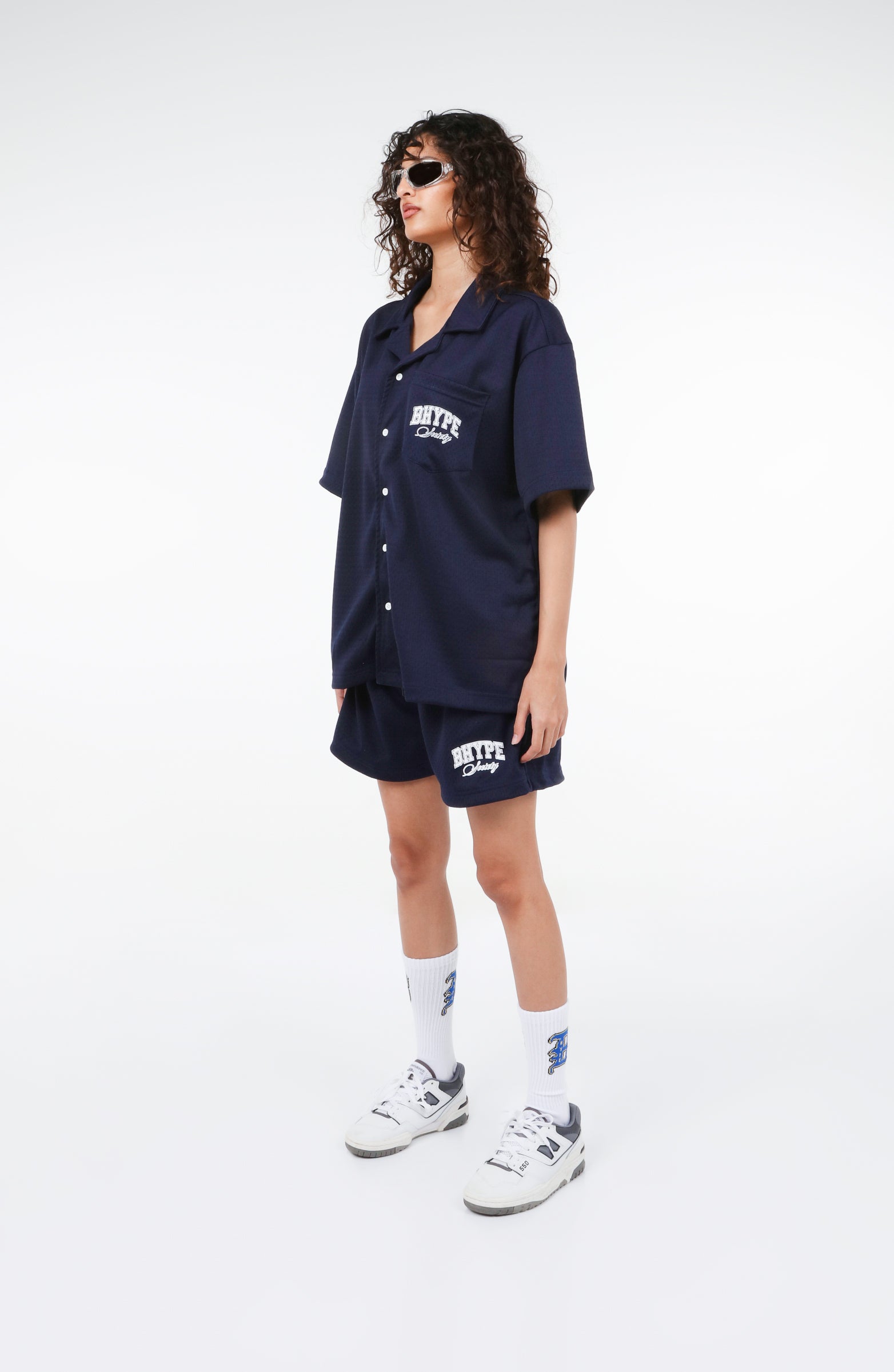 BHYPE SOCIETY NAVY BLUE MESH SHORT & SHIRT SET